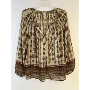 Lucky Brand Vintage Shirt Women Large Boho Western Cowgirl Long Sleeve Brown